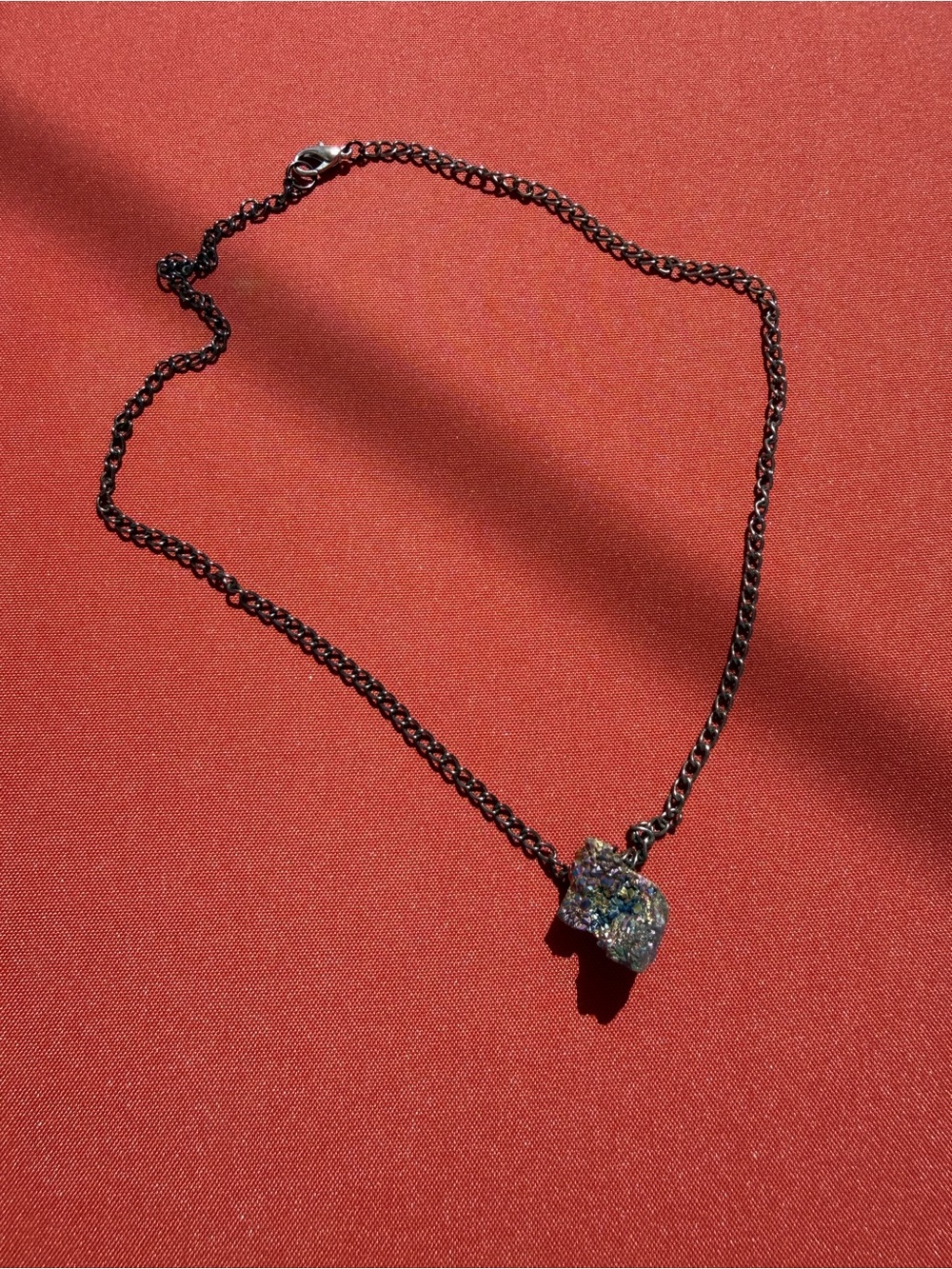 Black Chain Necklace with Iridescent Druzy Pendant - Women Jewelry